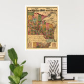 Poster Carte du chemin de fer Minnesota & Wisconsin 1871 (Bureau à domicile)