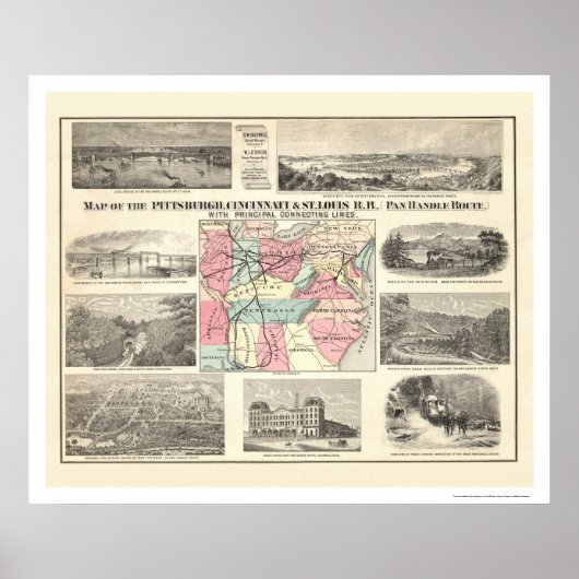 Poster Carte du chemin de fer Pittsburg Cincinnati 1877 (Devant)