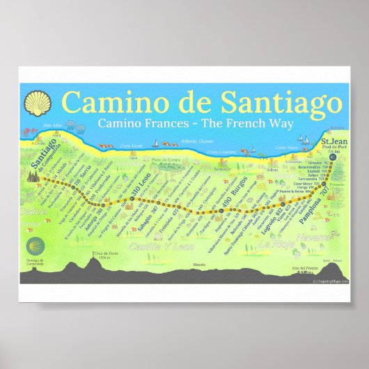 Poster Carte du Chemin de Saint-Jacques (Devant)