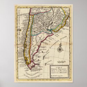 Poster Carte du Chili, Patagonie, La Plata