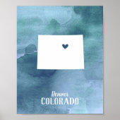 Poster Carte du Colorado Aquarelle bleue Art personnalisé (Devant)