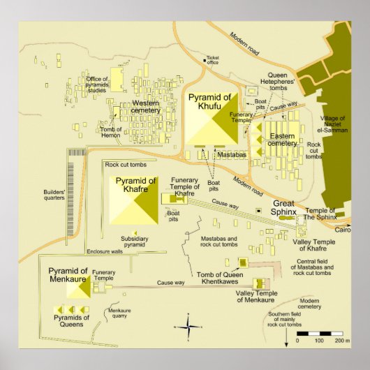 Poster Carte du complexe pyramidal de Gizeh Diagramme (Devant)