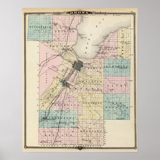 Poster Carte du comté Brown, État du Wisconsin (Devant)