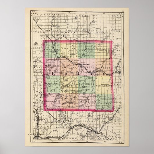 Poster Carte du comté de Barry, Michigan (Devant)