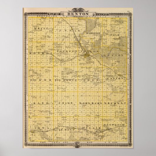 Poster Carte du comté de Benton, État de l'Iowa (Devant)
