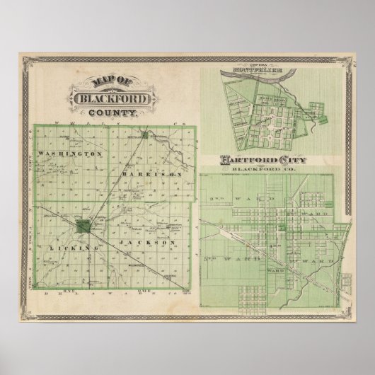 Poster Carte du comté de Blackford avec Montpelier (Devant)