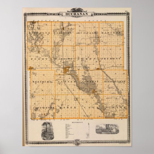 Poster Carte du comté de Buchanan, État de l'Iowa (Devant)