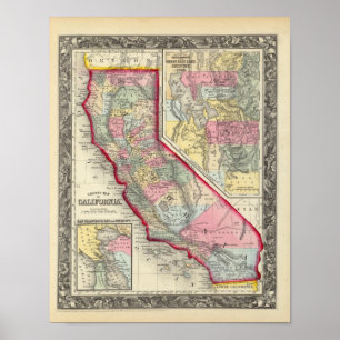 Poster Carte Du Comté De Californie