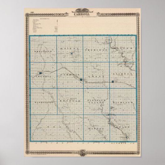 Poster Carte du comté de Carroll, État de l'Iowa (Devant)