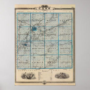 Poster Carte du comté de Cass, état de l'Iowa