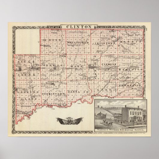 Poster Carte du comté de Clinton (Devant)