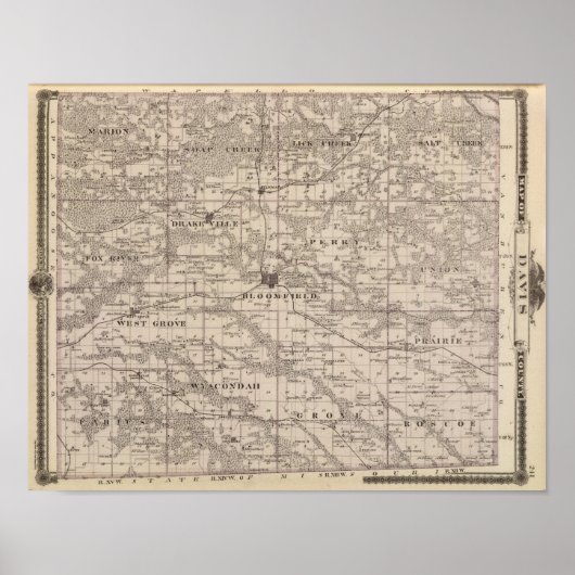 Poster Carte du comté de Davis, État de l'Iowa (Devant)