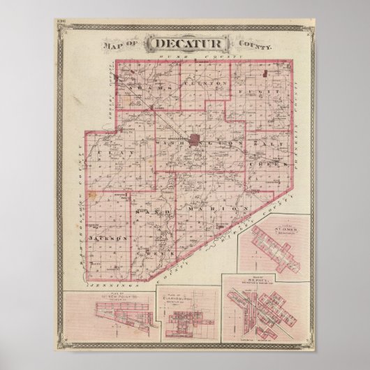 Poster Carte du comté de Decatur avec St Omer (Devant)