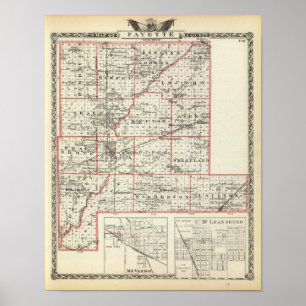 Poster Carte du comté de Fayette, Mt Vernon et