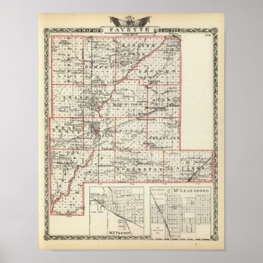 Poster Carte du comté de Fayette, Mt Vernon et McLeansbor (Devant)