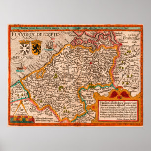 Poster Carte du comté de Flandre (1609)