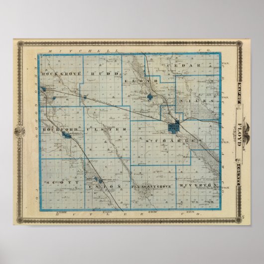 Poster Carte du comté de Floyd, État de l'Iowa (Devant)