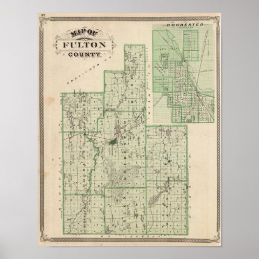 Poster Carte du comté de Fulton avec Rochester, Fulton Co (Devant)