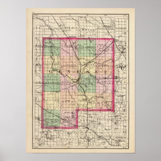 Poster Carte du comté de Genesee, Michigan (Devant)
