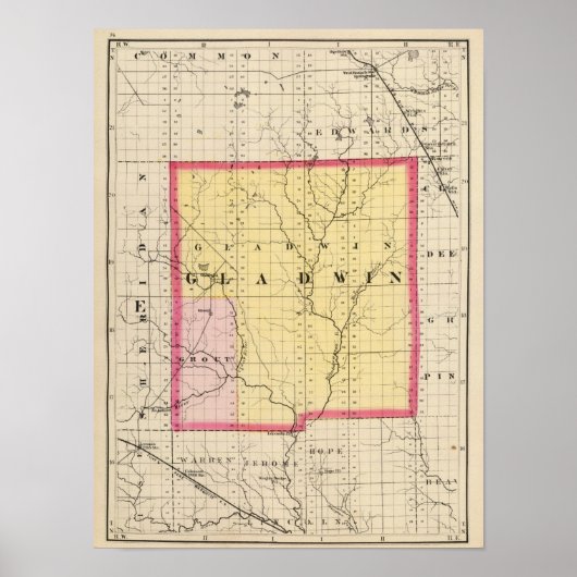 Poster Carte du comté de Gladwin, Michigan (Devant)