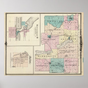 Poster Carte du comté de Green Lake, État du Wisconsin
