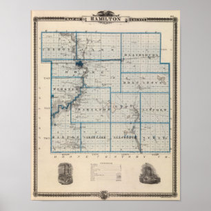Poster Carte du comté de Hamilton, État de l'Iowa