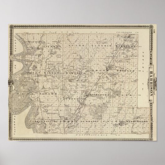 Poster Carte du comté de Harrison, État de l'Iowa (Devant)