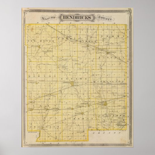 Poster Carte du comté de Hendricks (Devant)