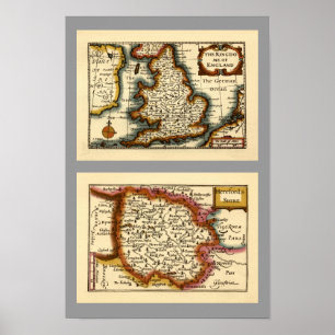 Poster Carte du comté de Herefordshire, Angleterre
