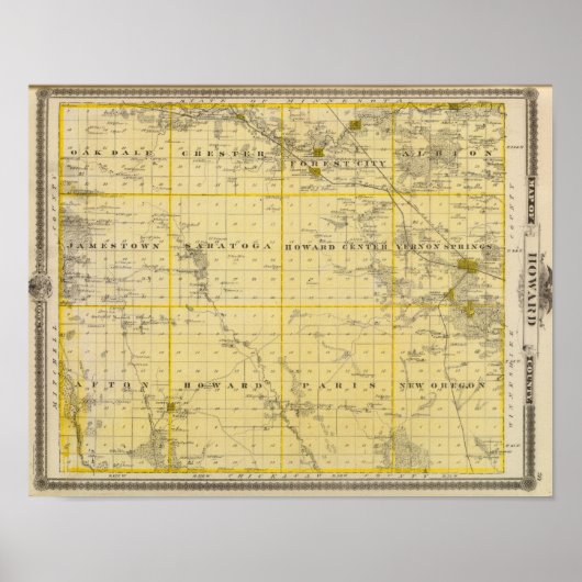 Poster Carte du comté de Howard, État de l'Iowa (Devant)