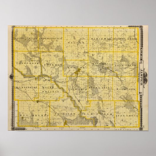 Poster Carte du comté de Jasper, État de l'Iowa (Devant)