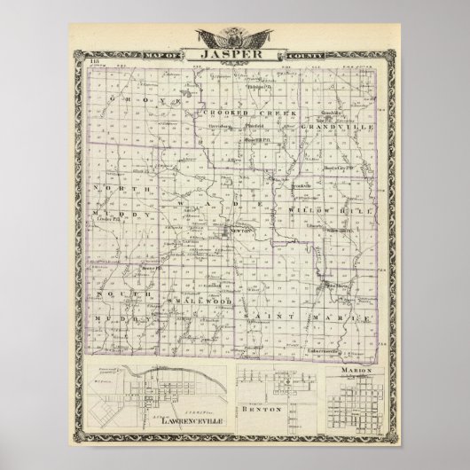 Poster Carte du comté de Jasper, Lawrenceville (Devant)