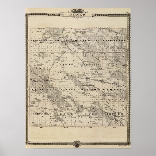 Poster Carte du comté de Jones, État de l'Iowa (Devant)