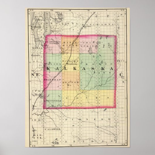 Poster Carte du comté de Kalkaska, Michigan (Devant)