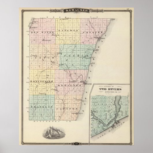 Poster Carte du comté de Kewaunee (Devant)