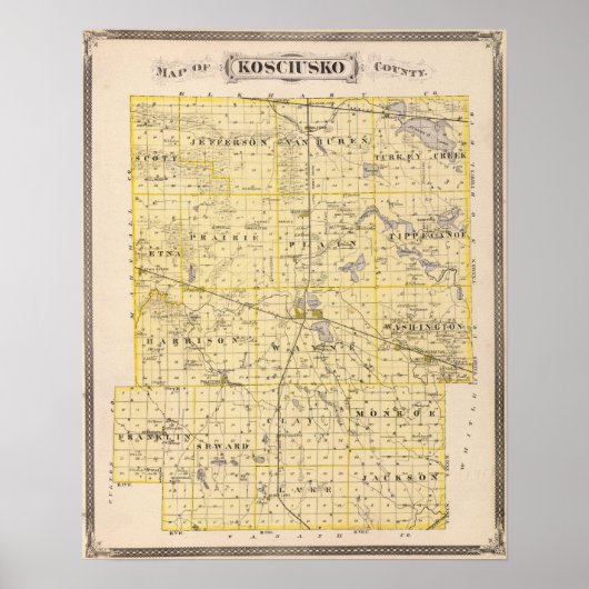 Poster Carte du comté de Kosciusko (Devant)