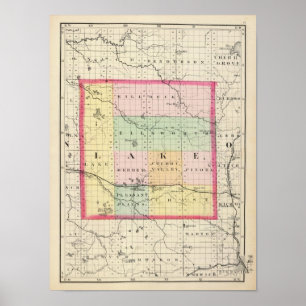 Poster Carte du comté de Lake, Michigan