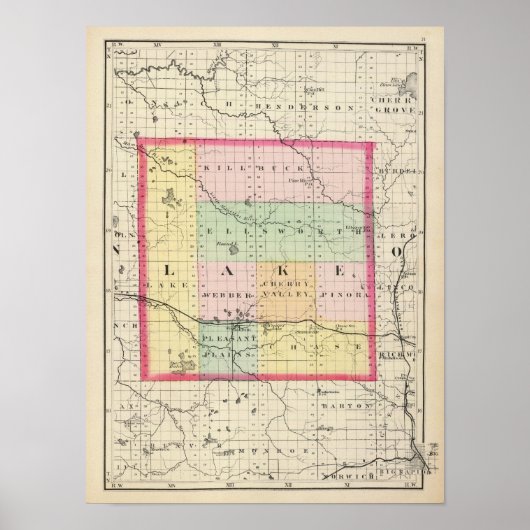 Poster Carte du comté de Lake, Michigan (Devant)