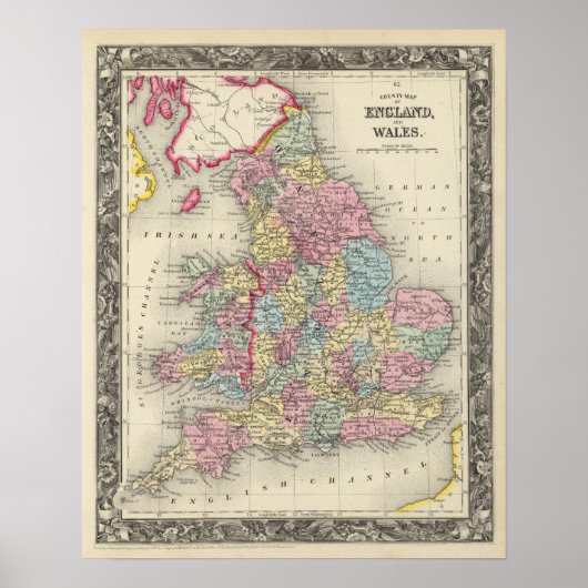 Poster Carte Du Comté De L'Angleterre Et Du Pays De Galle (Devant)