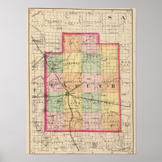 Poster Carte du comté de Lapeer, Michigan (Devant)