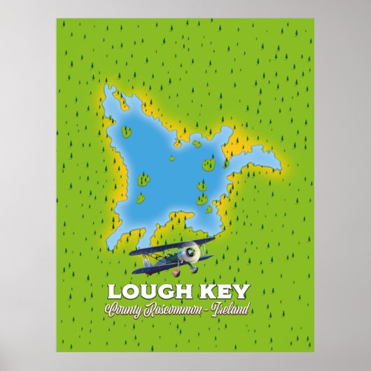 Poster Carte du comté de Lough Key Roscommon, Irlande (Devant)
