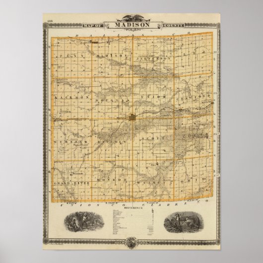 Poster Carte du comté de Madison, État de l'Iowa (Devant)