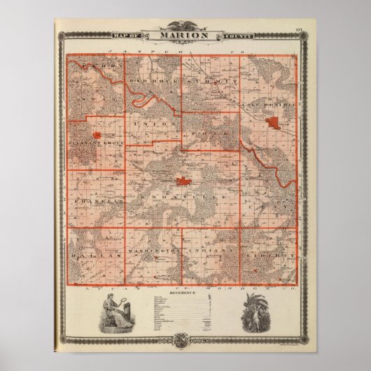 Poster Carte du comté de Marion, État de l'Iowa (Devant)