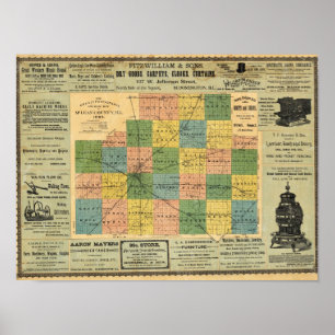 Poster Carte du comté de McLean, Illinois 1886