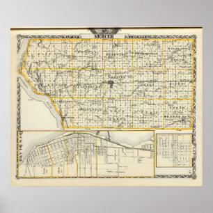 Poster Carte du comté de Mercer, Rock Island et Plano