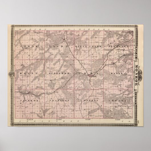 Poster Carte du comté de Monroe, État de l'Iowa (Devant)