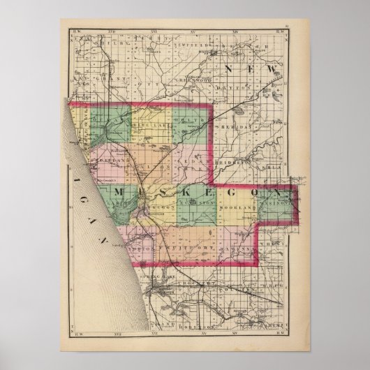 Poster Carte du comté de Muskegon, Michigan (Devant)
