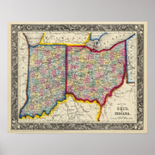 Poster Carte Du Comté De Ohio Et Indiana