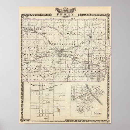 Poster Carte du comté de Perry, Nashville et Carmi (Devant)