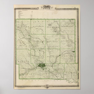 Poster Carte du comté de Polk, État de l'Iowa